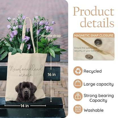 Dog Mom Canvas Tote Bag for Women, Reusable Cotton Shoulder Bag, Dog Lover Gift, Mother’s Day Pet Mom Shopping Tote - color: Newfoundland