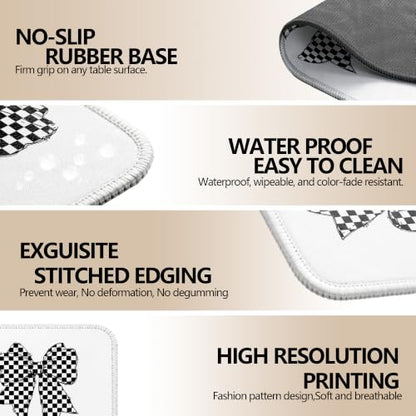 Black White Checkerboard Bow Mouse Pad Cute Desk Pad 9.5x7.9 Inch - color: Checkerboard Bow
