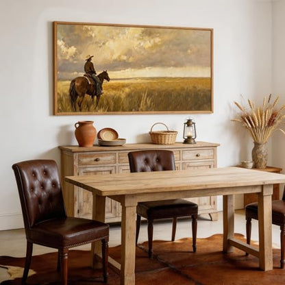 Aurlan Western Cowboy Framed Canvas Wall Art 40x20 Inch - color: Western Cowboy, size: 40"L x 20"W