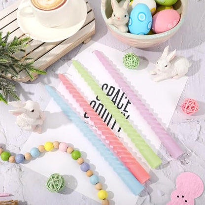 Whaline 8Pcs 10 Inch Easter Pastel Spiral Taper Candles Dripless Twisted Wax Candles Long Unscented Candle Sticks for Spring Home Party Dining Table Supplies - color: Easter