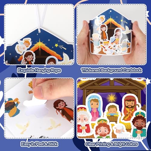 PAIVSUN 24Pcs Nativity Craft Sticker, Make a Nativity Scene Stickers DIY Hanukkah Christmas Crafts Kits for Xmas Tree Ornament Classroom Religious Christian Party Game Supplies, 2 Designs - style: Nativity 2 Styles