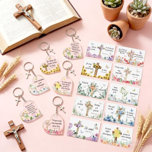 Sureio 100 Sets Spanish Christian Keychain and Cards - style: Romantic Heart
