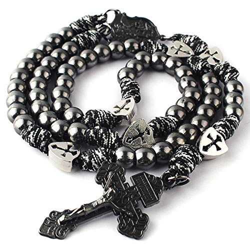 HanlinCC Catholic Rosary Paracord Large Metal Beads St.Michael Medal Men - style: Gun Black St.Michael Paracord Rosary
