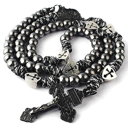 HanlinCC Catholic Rosary Paracord Large Metal Beads St.Michael Medal Men - style: Gun Black St.Michael Paracord Rosary