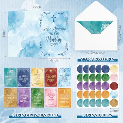 Affrolling 50 Pack Christian Ministry Appreciation Cards Bulk with Envelope - style: Ministry Watercolor Style
