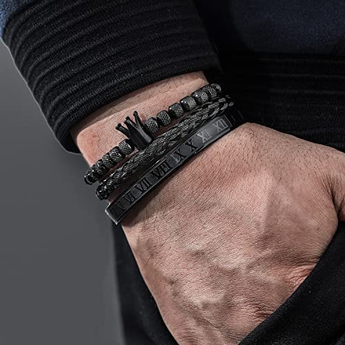 WFYOU Stainless Steel Bracelets for Men Gold Cuff Bracelet Birthday Gifts - color: Black 3
