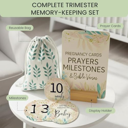 Devotional Pregnancy Prayer Cards & Baby Milestones, 1st Trimester Gift - color: Elegant Set with Discs