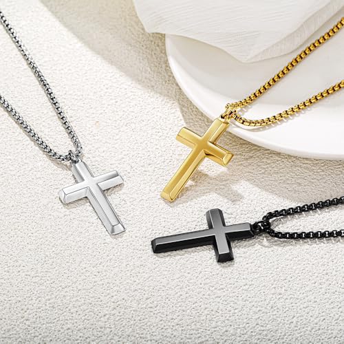Cross Necklace for Men Teen Boys Silver Gold Black 22-24 Inch - color: Silver, size: 24 inches