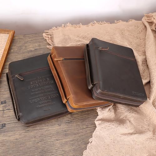 Polare Full Grain Leather Bible Cover Church Bag Bible Protective Book Holder Carrying Case Folder Organizer Portfolio for Men and Women (Light Brown) - style: Light Brown