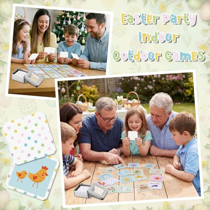 Tinlade 46 Pcs Easter Memory Matching Game with Metal Tin Religious Bunny Egg Card Concentration Memory Games Card for Easter Basket Stuffers Party Family Games Spring Carnival Prizes