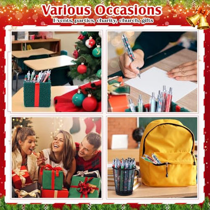 Sayglossy 36 Pcs Christmas Pens Bulk Cute Merry Christmas Gift Retractable Ballpoint Gel Ink Pens Novelty Santa Claus Tree Xmas for Coworkers Office Supplies Stockings Stuffers Holiday - style: Xmas
