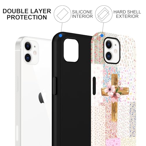 for iPhone 11 6.1'' Pink Flower Cross Christian Phone Case - color: Pink Flower Cross, size: iPhone 11