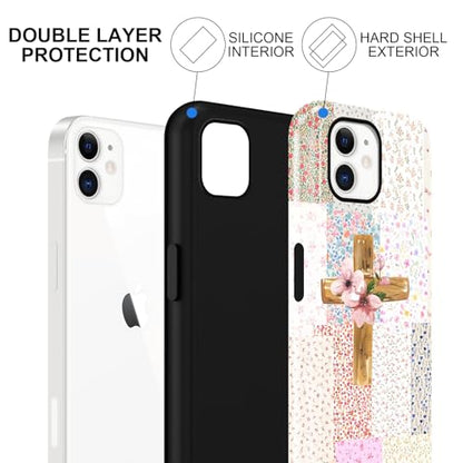 for iPhone 11 6.1'' Pink Flower Cross Christian Phone Case - color: Pink Flower Cross, size: iPhone 11
