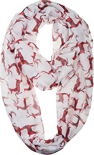 VIVIAN & VINCENT Gift Wrapped Fall Winter Soft Lightweight Holiday Sheer Infinity Christmas Scarf for Women Girls - color: Plaid Reindeer White