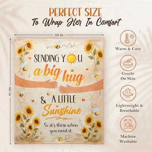 WRAPIX Get Well Gifts for Women After Surgery - Soft Throw Blanket 50x60 in - color: Sunflower - Big Hug, size: 50x60 inches