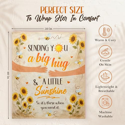 WRAPIX Get Well Gifts for Women After Surgery - Soft Throw Blanket 50x60 in - color: Sunflower - Big Hug, size: 50x60 inches