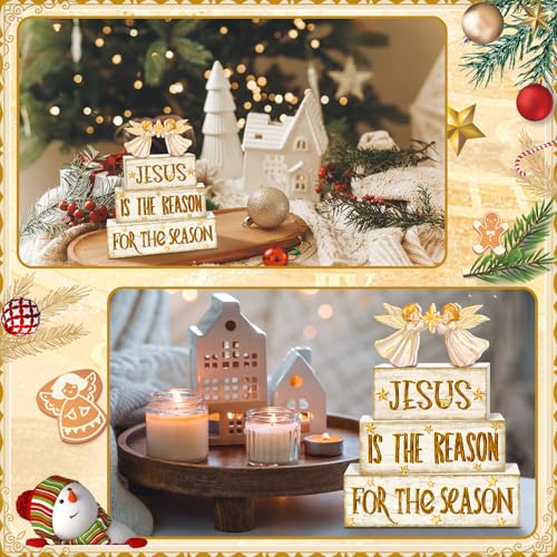 Britimes Tiered Tray Decor Set, 4 Pack, Wooden Table Sign, Christmas Jesus - style: Angel