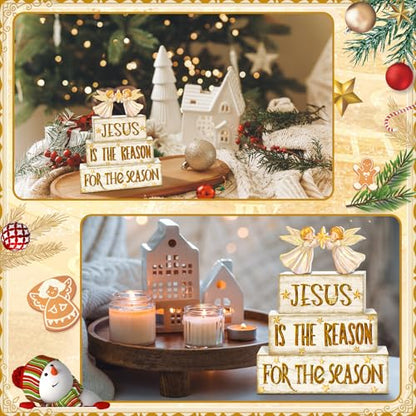 Britimes Tiered Tray Decor Set, 4 Pack, Wooden Table Sign, Christmas Jesus - style: Angel