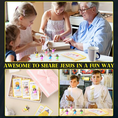 CroBlissful 60 Sets Mini Jesus Figurines Bulk,Hold up the Cross - style: Hold up the Cross