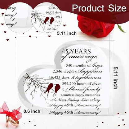 Qunclay 45th Marriage Gift for Parents Couple 45 Years Wedding Anniversary Souvenir Heart Marriage Keepsake Wedding Anniversarys Decorations for Women Men Mom Husband Wife He She Friend Grandparents - style: 45th