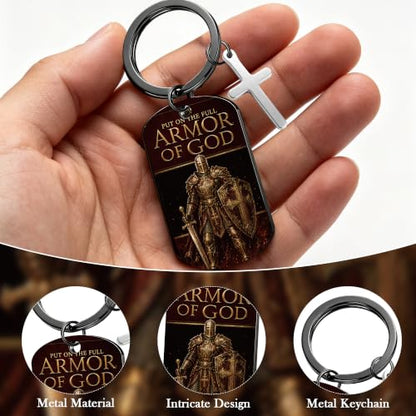 Keychain for Men Boys, Dog Tag Style Key Chain, Black Key Rings Birthday Christmas Veteran Day Gifts - style: Armor of God a