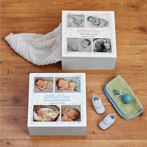 Let's Make Memories Personalized Keepsake Box for New Baby - Memento Storage - Memories Box - Nursery Decor - 12" Lx12 Wx6 H - Littlest Love - Blue - color: Littlest Love - Blue