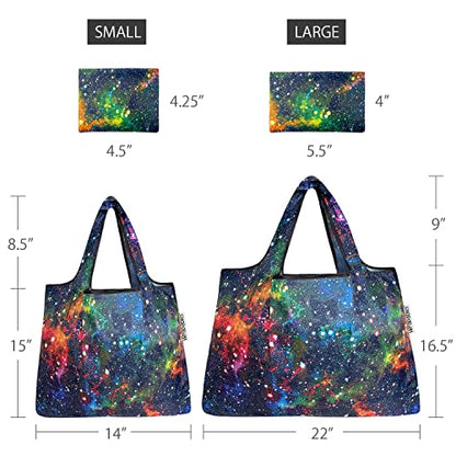 allydrew Large Foldable Tote Nylon Reusable Grocery Bags - color: Set of 2, Galaxy, size: Large & Small (Set of 2)