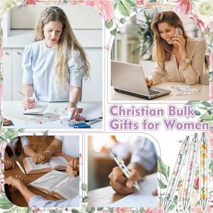 30 Pcs Christian Pens Religious Ballpoint Pen Inspirational Quotes Bible Verse Pens Christian Gifts for Women Sunday School Church Coworker Office Supplies - style: Bibleflower