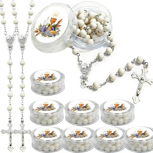 12 PCS White Scented Wood Rosary Favors First Communion Recuerdos