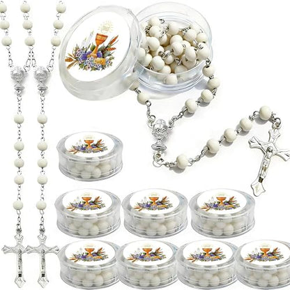 12 PCS White Scented Wood Rosary Favors First Communion Recuerdos