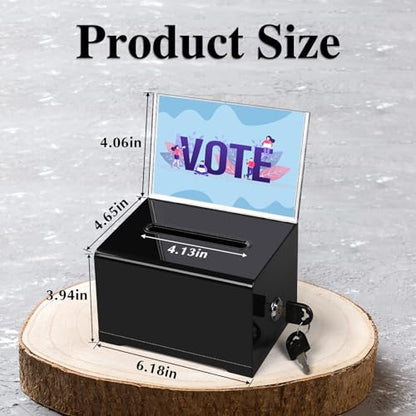 VOISEN Acrylic Donation Box with Lock, Black Tip Jar with Sign Holder