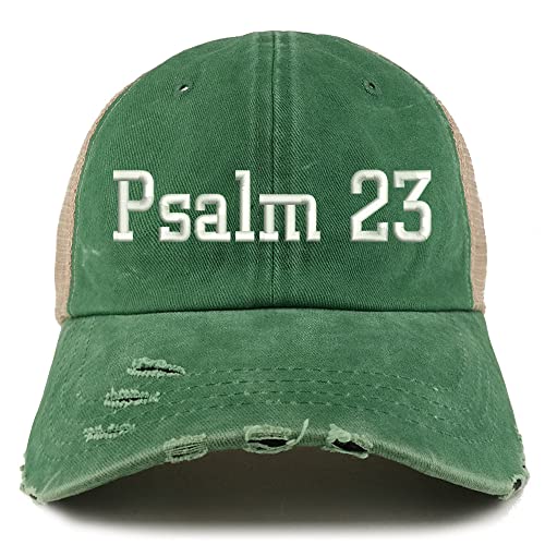 Trendy Apparel Shop Psalm 23 Frayed Bill Trucker Mesh Back Cap - color: Kelly Green
