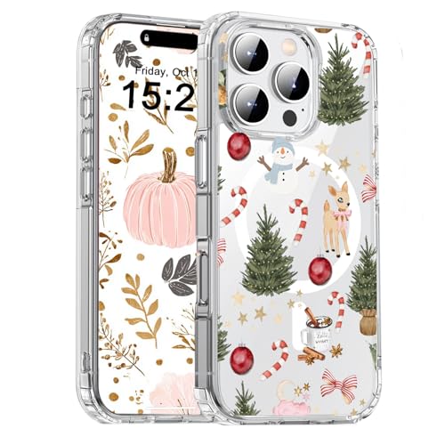 Magnetic for iPhone 14/13, Compatible with Magsafe, Cute Christmas Snowman Phone Case Clear Shockproof Protective Cover for Women Girls - color: Christmas, size: iphone 14/13