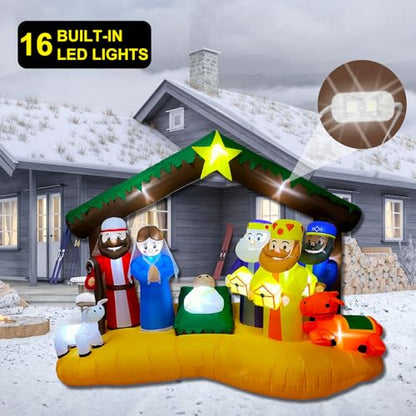 8.8 FT Christmas Inflatables Nativity of Jesus Blow Up Yard Decorations with LED Lights Religious Blow Up Yard Decor for Outdoor Xmas, Holiday Party, Patio & Lawn Decorations - style: Jesus Arch