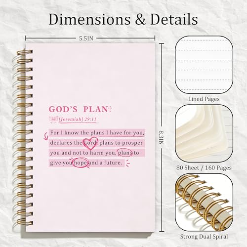 Pink Preppy Christian Spiral Notebook, Jeremiah 29:11 Bible Notebooks for Note Taking, Preppy Christian Gifts for Women, Pink Religious Prayer Journal for Woman, Coworker Gifts, 5.5x8.3 Inch - color: Colour-1