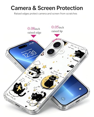Cute Cool Black Cat and Moon Stars Phone Case Compatible with iPhone 17 - color: Black Cat