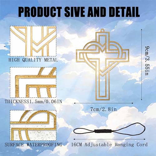 Electroplated Gold Christian Cross with Heart – Intertwined Faith & Love Hanging Ornament – Premium Rearview Mirror Charm – Religious Car Decor & Devotional Gift - color: Gold - Cross With Heart