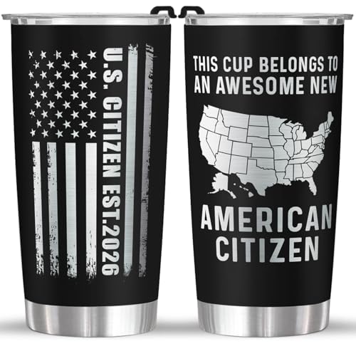 U.S. Citizen EST.2026 20oz Tumbler – American Flag & USA Map – Stainless Steel Insulated Travel Mug with Lid – Gift for New American Citizen, Immigration, Naturalization Celebration - color: 2026 us citizen