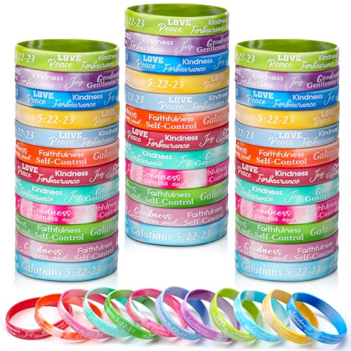 Huquary 48 Pcs Fruit of The Spirit Silicone Bracelets Bulk - color: gradient color