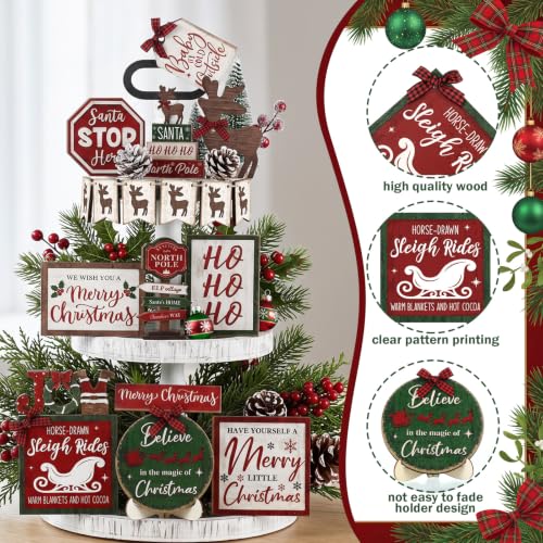 Vercraft Christmas Tiered Tray Decor Xmas Wooden Table Decor, Reindeer - style: Reindeer
