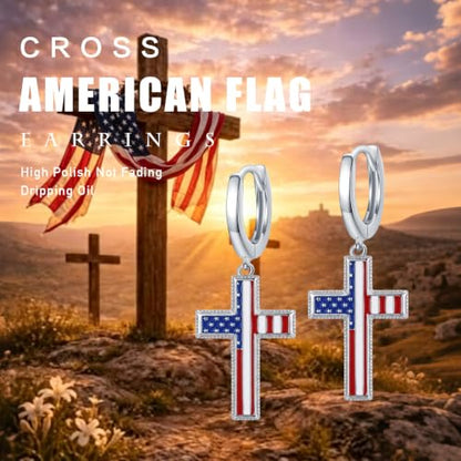Cross Earrings for Women Men 925 Sterling Silver, Cross Hoop Drop Earrings, Christian Jewelry Gift for Women Men - style: Independent Cross Earrings #2