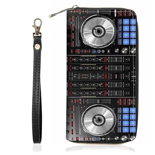 DJ Mixer Deck Controller Print Wallet for Women Large Capacity Wallet Credit Card Holder PU Leather Zipper Clutch Purse Phone Wallet - color: DJ Mixer Deck Controller