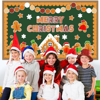 3D Christmas Honeycomb Bulletin Board Gingerbread Bulletin Board Set Christmas Classroom Decorations Gingerbread Winter House Paper Cutouts for Xmas Winter Holiday Home School Classroom Wall Decor - style: Gingerbread