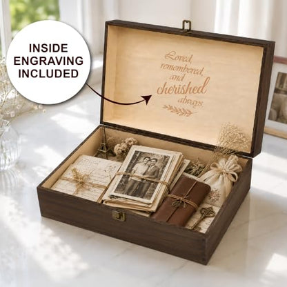 Memorial Engraved Wooden Keepsake Box, Memory Treasure Box with Inside Engraving, Sympathy Remembrance Gift Box for Photos, Letters, Mementos & Precious Memories, X-Large 14.15 x 9.5 x 4.5" - size: X-Large, style: Memorial