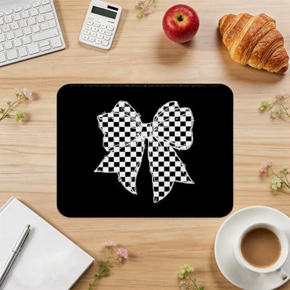 JOQUX Coquette Checkered Bow Mouse Pad, Trendy Preppy Girly Black and White Checkerboard Bowknot Mouse Pad for Home Office Computer Laptop Desk Accessories, 9.5x7.9 Inch - color: Coquette Checkered Bow