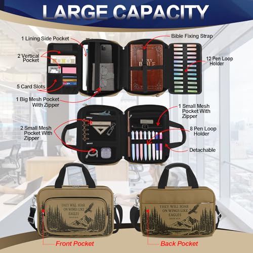 Eagle Bible Cover Case for Men,Large Bible Bag Carrying Case with Strap & Handle Zipper Pocket, Bible Study Supplies Journaling Kit, Pens Highlighters Cross Clips Tabs Christian Gift - color: Eagle
