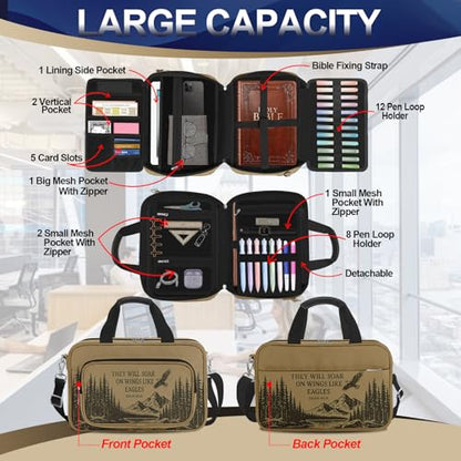 Eagle Bible Cover Case for Men,Large Bible Bag Carrying Case with Strap & Handle Zipper Pocket, Bible Study Supplies Journaling Kit, Pens Highlighters Cross Clips Tabs Christian Gift - color: Eagle