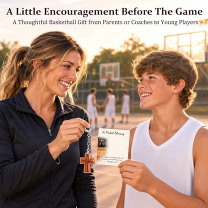 Sports Gifts for Teens, Acrylic Sports Cross Keychain with Prayer Card - color: Basketball