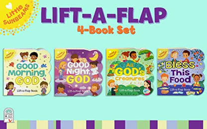 Little Sunbeams Religious Lift-A-Flap 4-Book Set for Babies and Toddlers, Ages 1-5