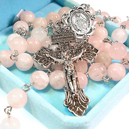 Rosary Beads Chaplet Purple Natural Amethyst Crystal Rosery Cross Catholic gifts - color: Pink